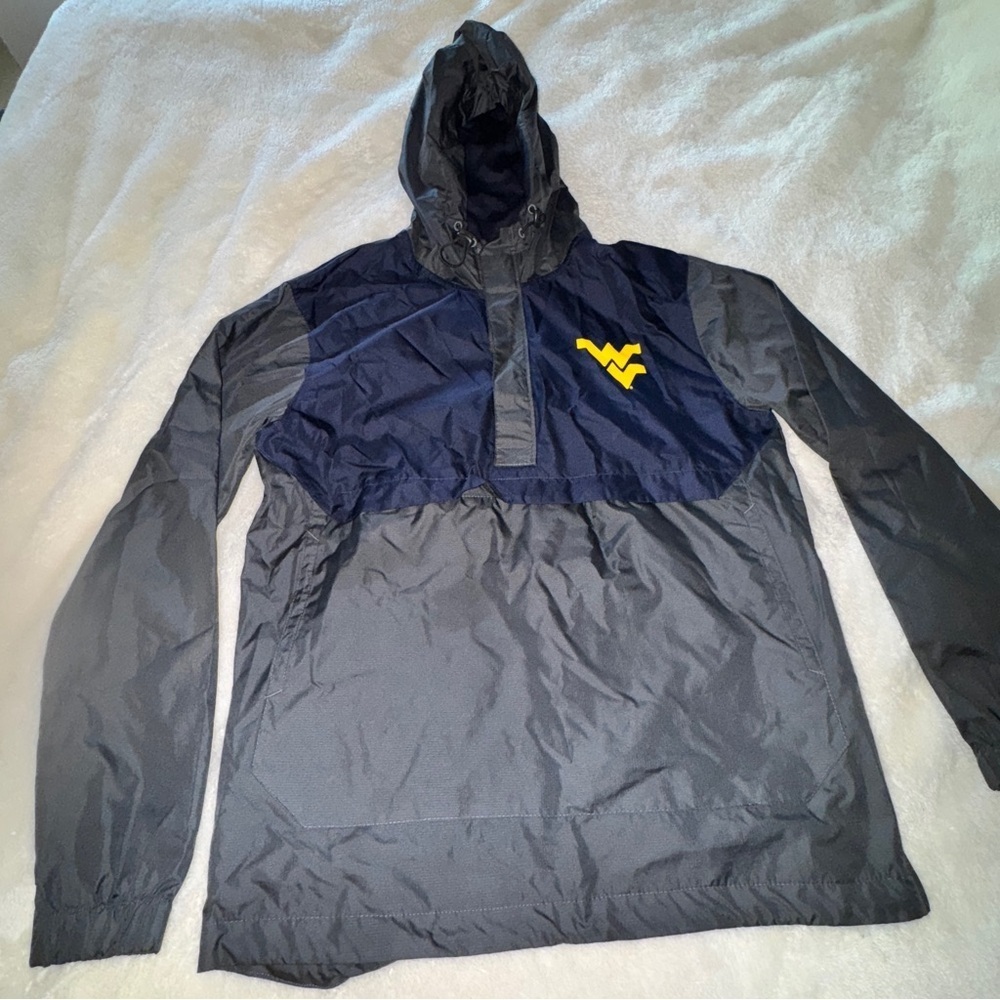 Men's West Virginia Gray and Navy Hooded Wind Breaker